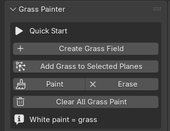 The Quick Start box of the Grass Painter panel
