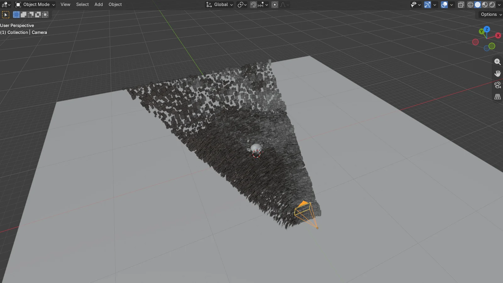 Blender Solid View: grass image planes only inside the camera's view, thinning with distance